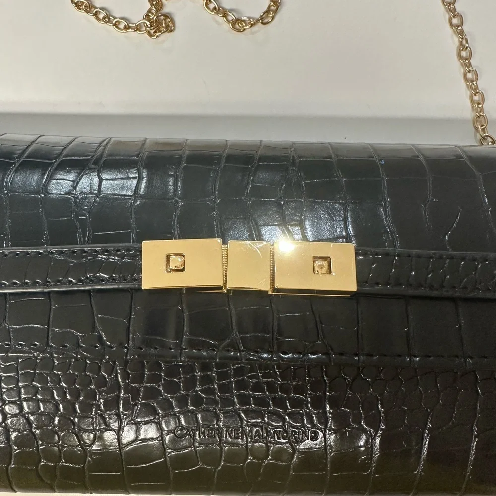 Catherine Malandrino Elegant Black Crocodile-Embossed Clutch Bag